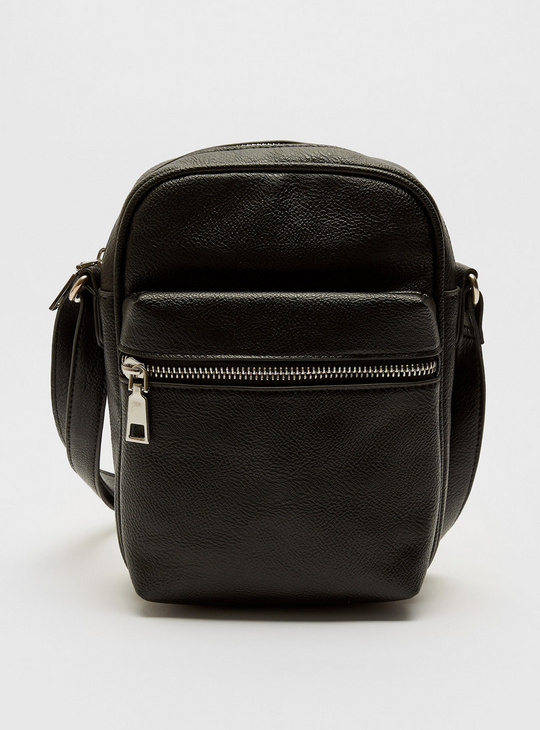 Solid Crossbody Bag with Single Strap and Zip Closure