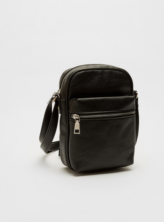 Solid Crossbody Bag with Single Strap and Zip Closure