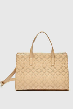 Quilted Handbag with Detachable Strap and Zip Closure