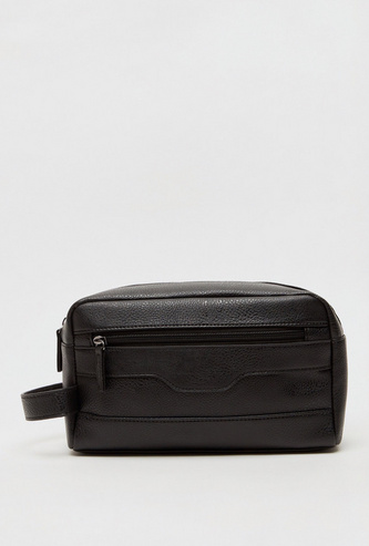 Solid Pouch with Zip Closure and Side Strap