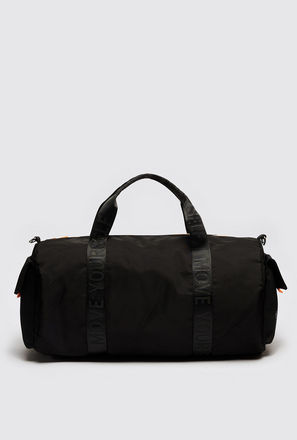Solid Duffle Bag with Detachable Strap and Zip Closure
