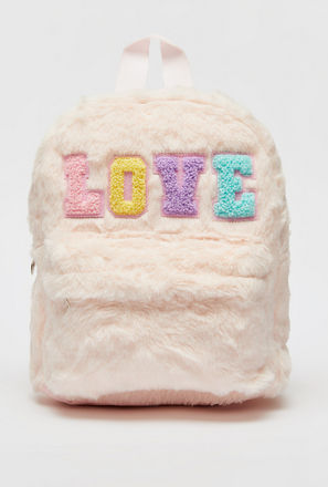 Love Plush Textured Backpack with Zip Closure