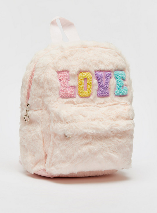 Love Plush Textured Backpack with Zip Closure