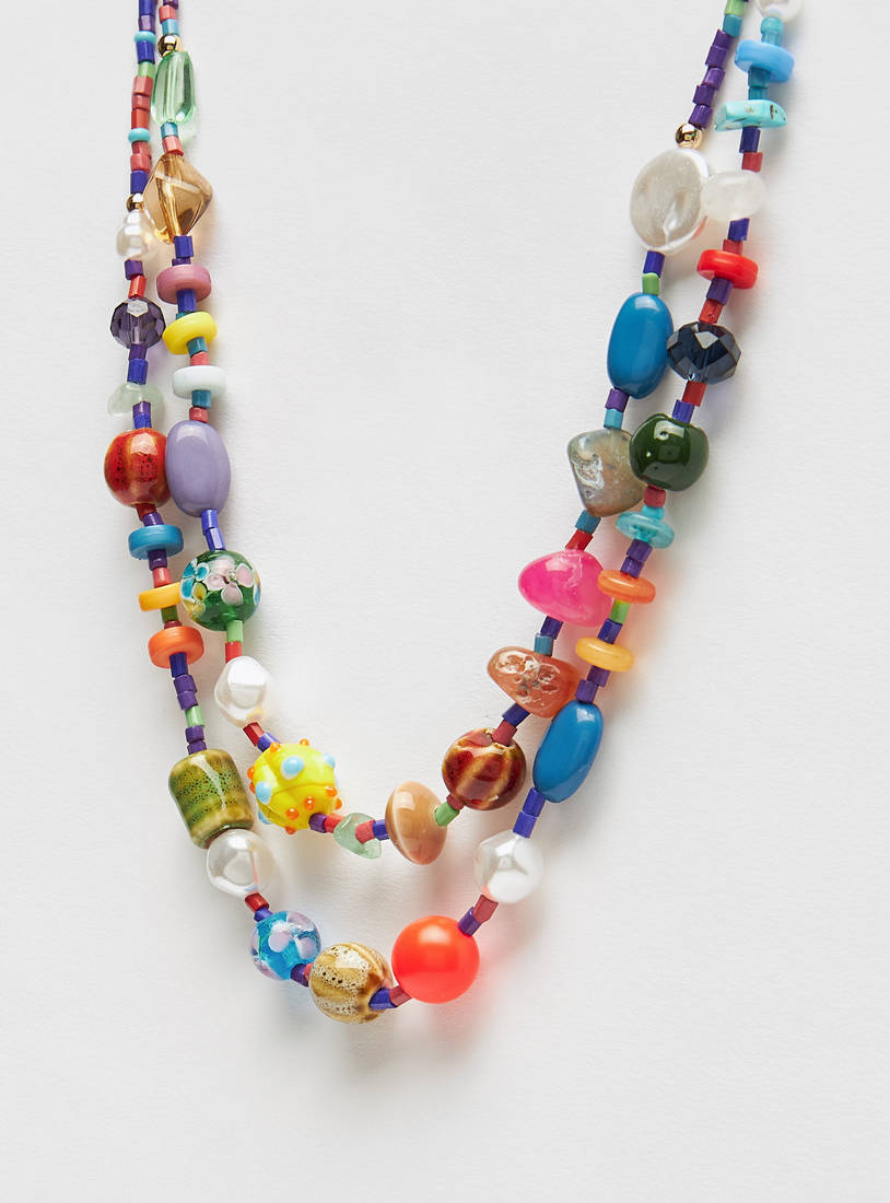 Beaded Layered Necklace with Lobster Clasp Closure-Necklaces & Pendants-image-1