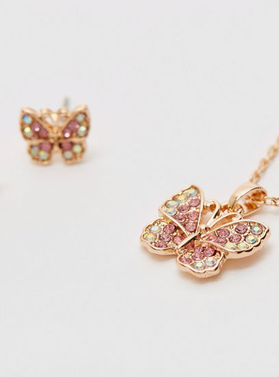 Embellished Butterfly Necklace and Stud Earrings Set