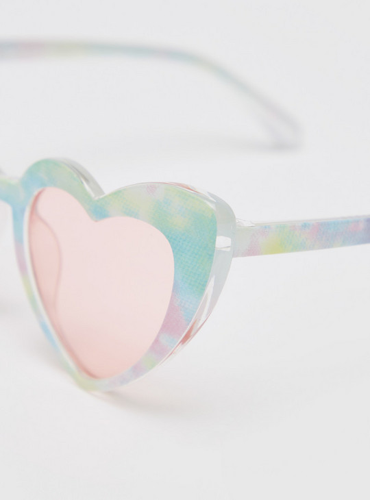 Heart Shaped Full Rim Sunglasses with Print Detail