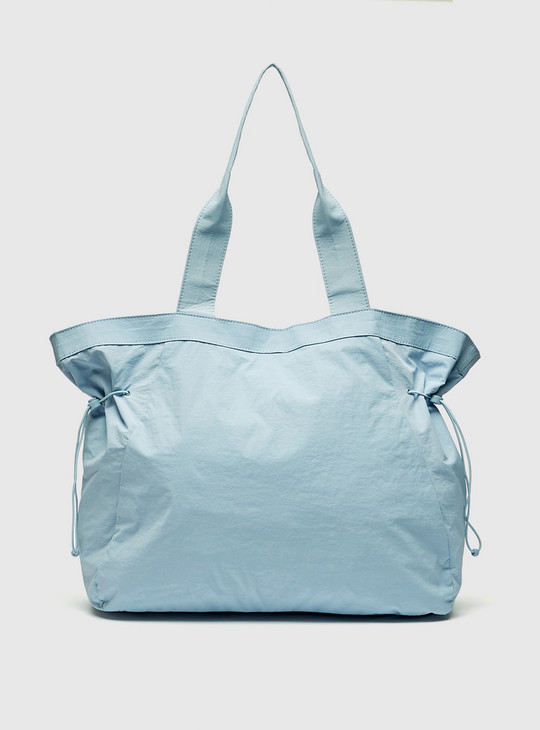Solid Shopper Bag with Drawstring Closure and Double Handles