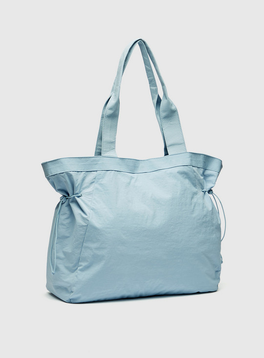 Solid Shopper Bag with Drawstring Closure and Double Handles
