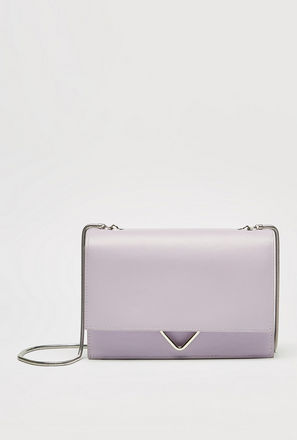 Solid Crossbody Bag with Flap Closure