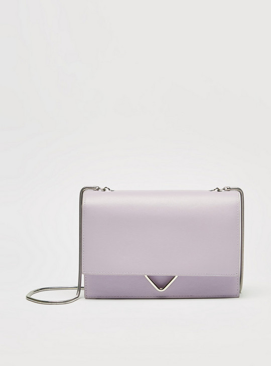 Solid Crossbody Bag with Flap Closure