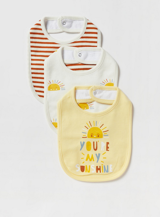 Set of 3 - Printed Bib with Snap Button Closure