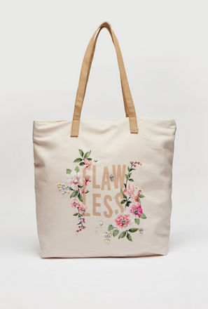 Floral Print Tote Bag with Double Handles
