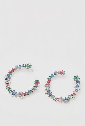 Studded Hoop Earrings with Push Back Closure