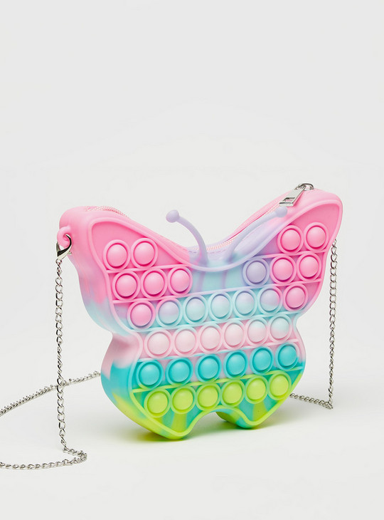 Butterfly Patterned Crossbody Bag with Chain Strap and Zip Closure