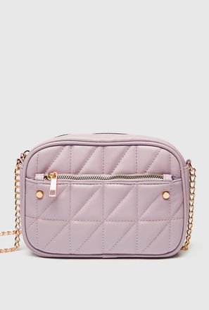 Quilted Crossbody Bag with Chain Accented Strap and Zip Closure