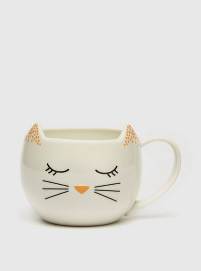 Cat Print Mug with Handle and Ear Accent
