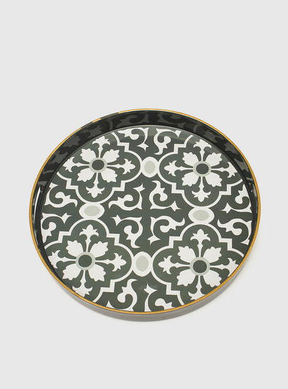 Printed Round Serving Tray with Cutout Handles