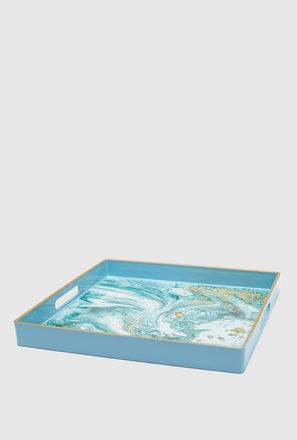 Marble Print Square Serving Tray with Cut Out Handle Detail