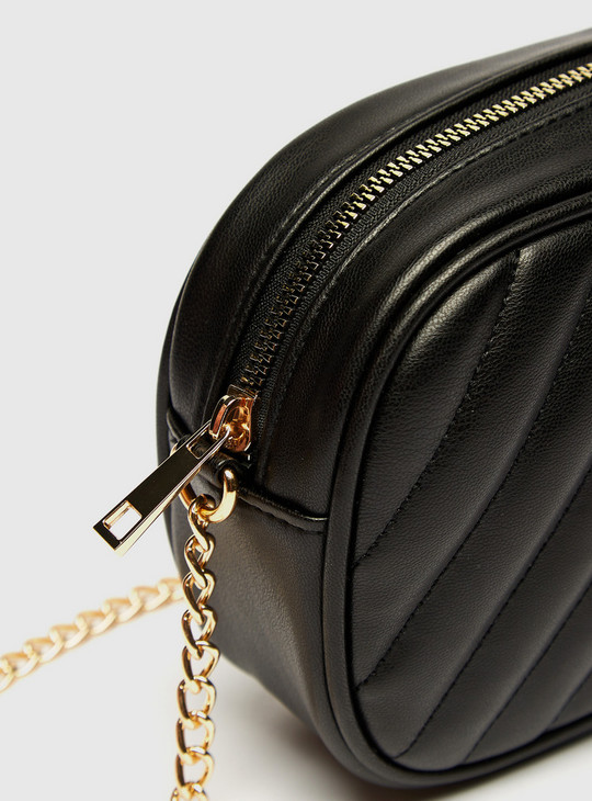 Quilted Crossbody Bag with Chain Strap and Zip Closure