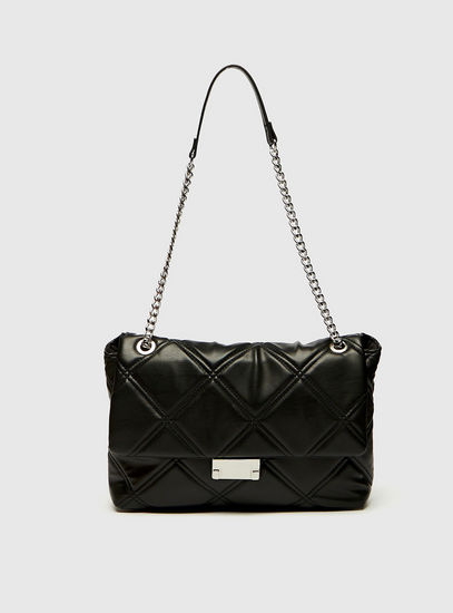 Quilted Handbag with Chain Strap and Flap Closure