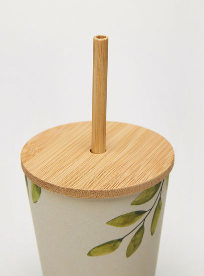 Leaf Print Mug with Lid and Straw