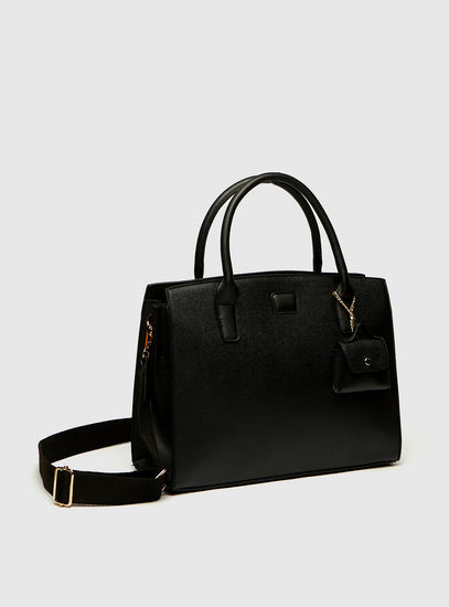 Textured Handbag with Detachable Strap and Zip Closure