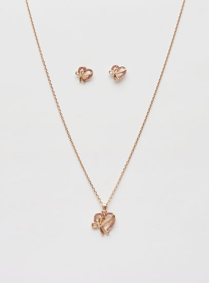 Heart Shaped Pendant Necklace and Earrings Set-Sets-image-0