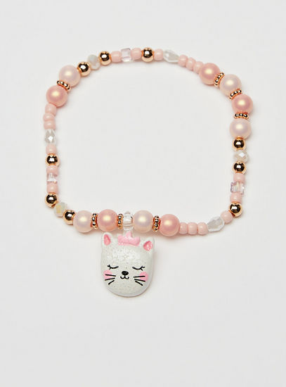 Beaded Necklace and Bracelet with Cat Pendants