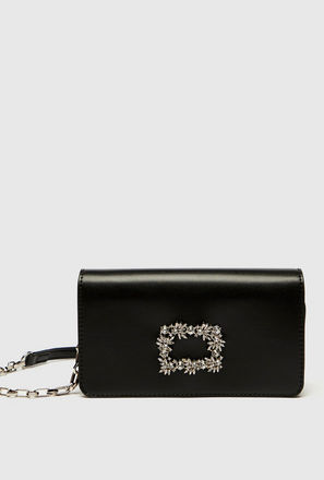 Embellished Crossbody Bag with Flap Closure