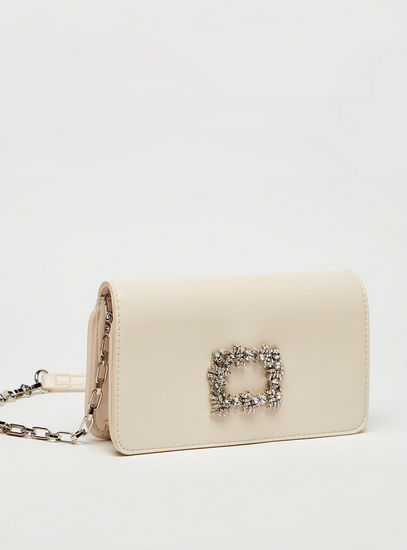 Embellished Crossbody Bag with Flap Closure