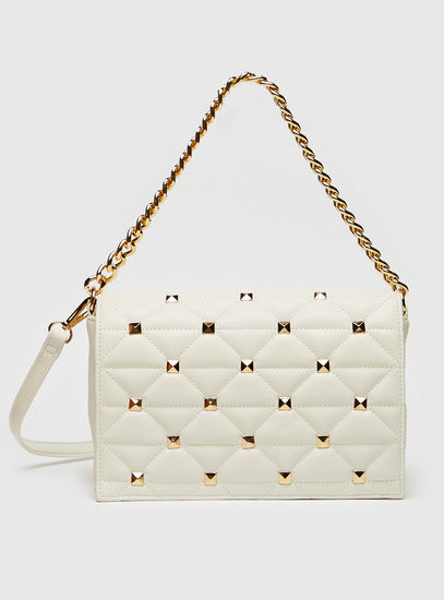 Quilted Handbag with Chain Strap and Embellished Detail