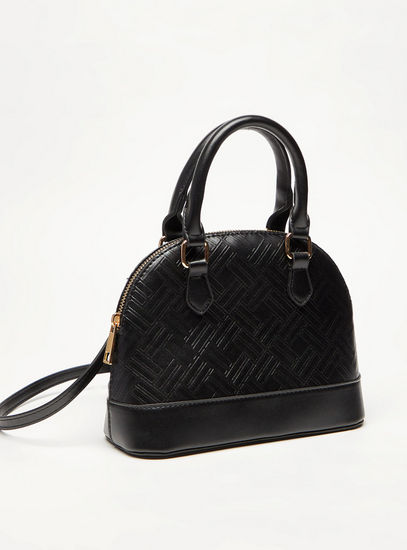 Textured Handbag with Double Handles and Detachable Strap