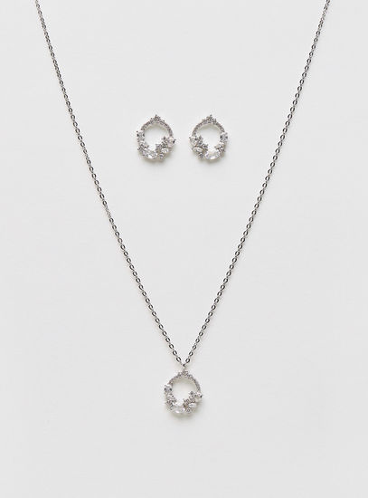 Studded Metallic Pendant Necklace and Earrings Set