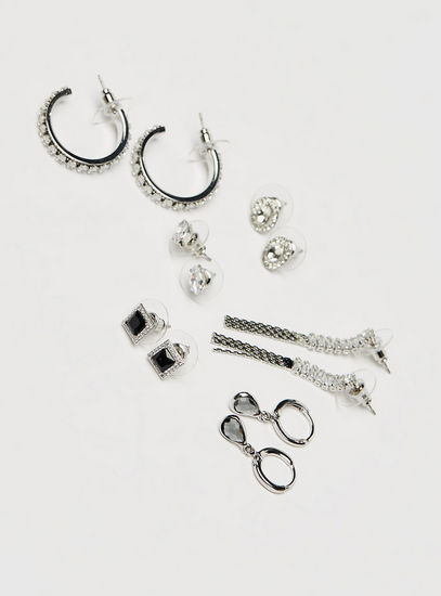 Set of 6 - Studded Metallic Earrings