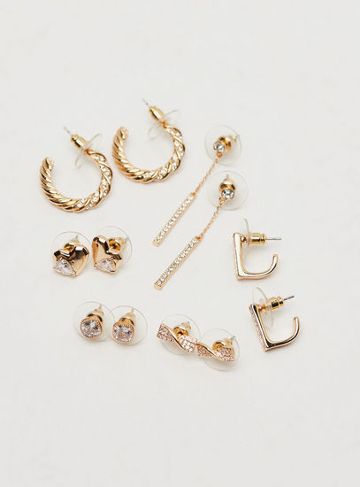 Set of 6 - Studded Metallic Earrings with Pushback Closure