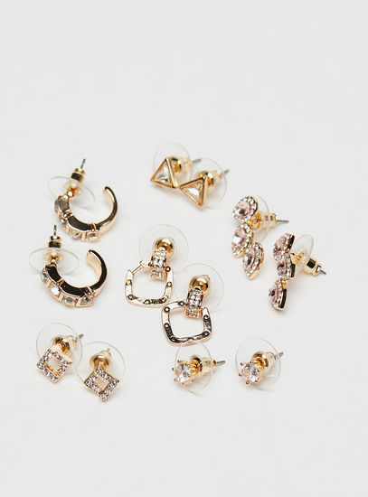 Set of 6 - Metallic Embellished Earrings with Pushback Closure