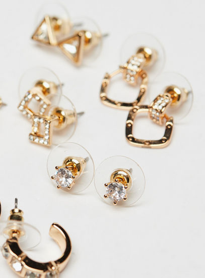 Set of 6 - Metallic Embellished Earrings with Pushback Closure