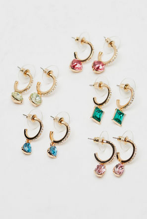 Set of 5 - Studded Hoop Dangler Earrings with Pushback Closure