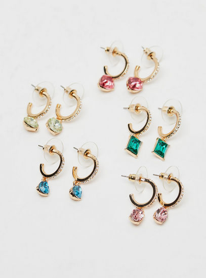 Set of 5 - Studded Hoop Dangler Earrings with Pushback Closure