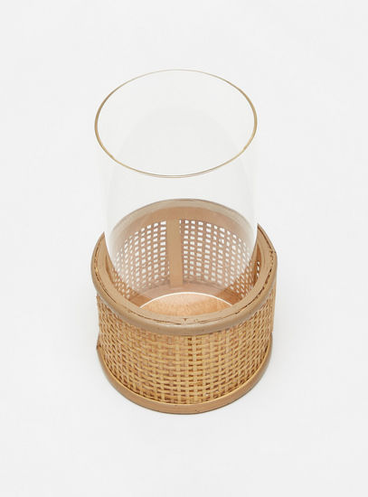 Glass Candleholder with Rattan Base
