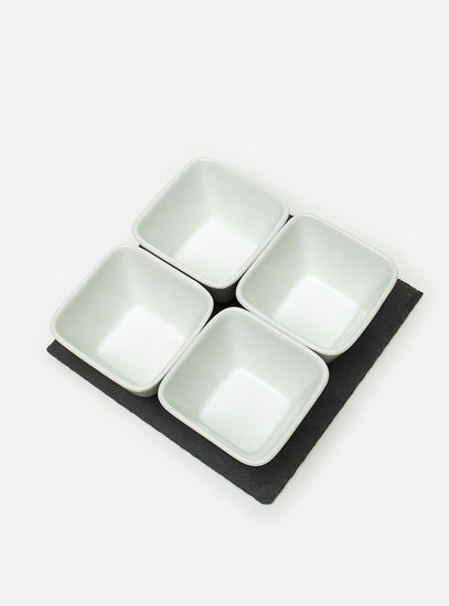 Solid 5-Piece Snack Bowl and Slate Tray Set