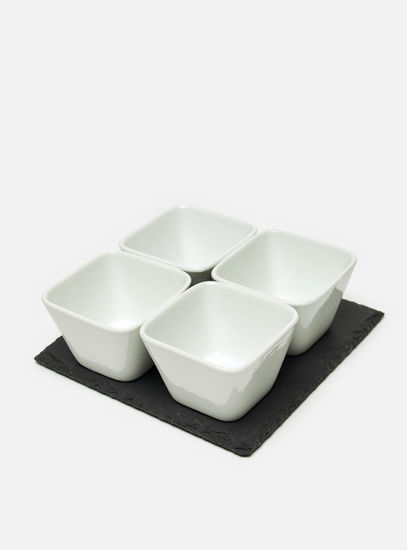 Solid 5-Piece Snack Bowl and Slate Tray Set