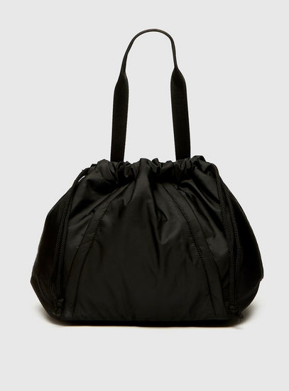 Solid Handbag with Double Handle and Drawstring Closure
