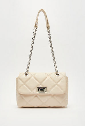 Quilted Handbag with Chain Strap and Twist Lock Closure