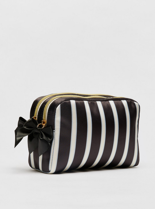Striped Pouch with Zip Closure and Bow Shaped Charms