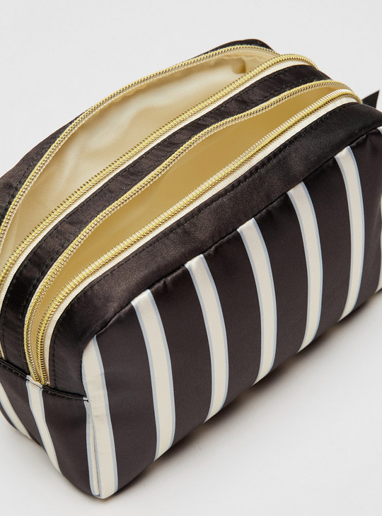 Striped Pouch with Zip Closure and Bow Shaped Charms