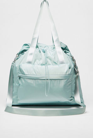 Solid Shoulder Bag with Detachable Strap and Drawstring Closure