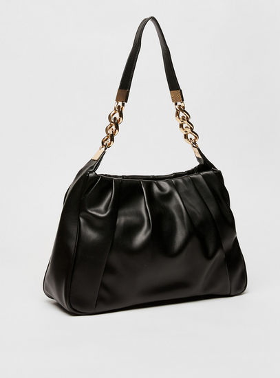 Solid Shoulder Bag with Zip Closure and Chain Strap
