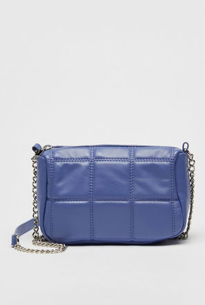 Textured Crossbody Bag with Zip Closure and Chain Detail