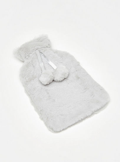 Hot Water Bag with Faux Fur Detail and Pom-Pom Trim